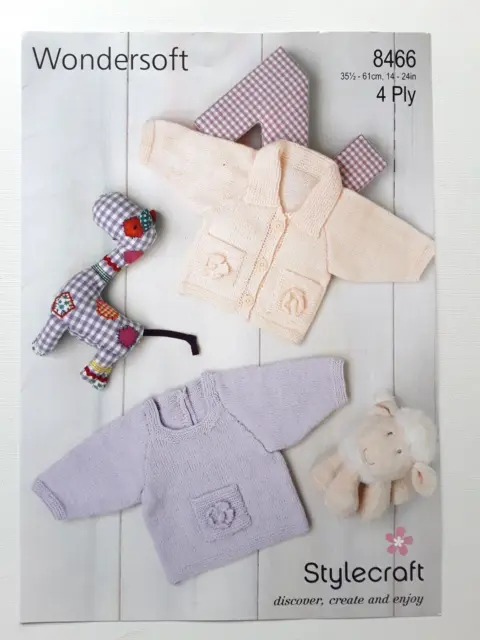 Stylecraft Knitting Pattern 8466 Baby Cardigan & Sweater 14 - 24" Original