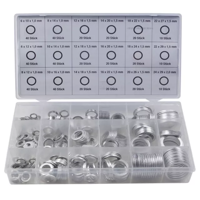 450-tlg ALU-Dichtring Sortiment Aluminium Dichtung Dichtungsring Satz O-Ring Set