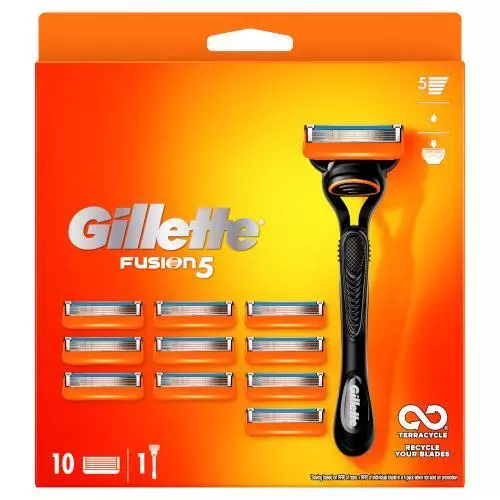 Gillette Fusion5 Men's Razor  10 Refill and 1 Handle with 5 Anti-Friction Blades