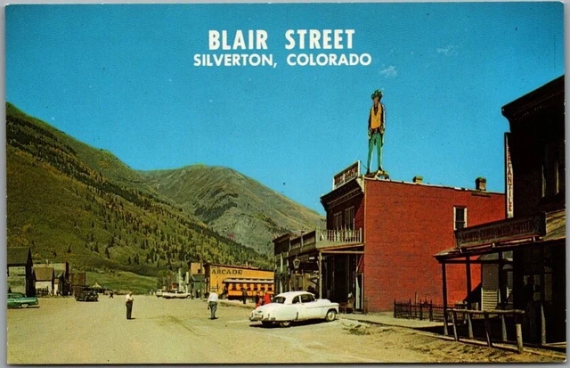 Vintage 1950s SILVERTON Colorado Postcard "BLAIR STREET" Downtown Scene Unused