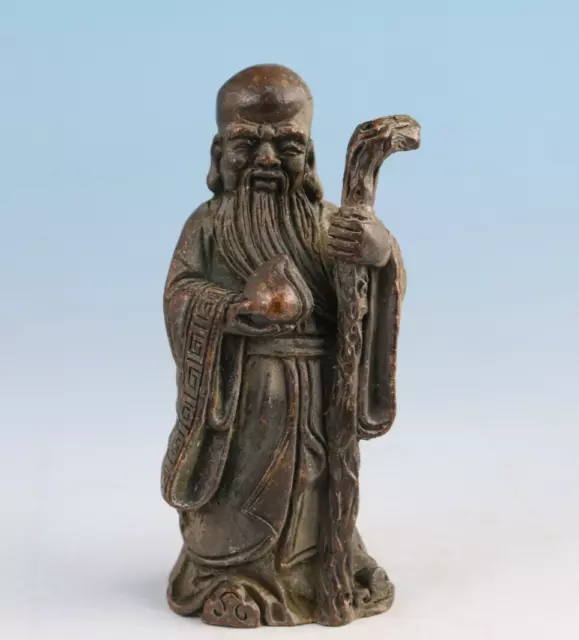 chinese old bronze hand casting god of longevity buddha statue figure