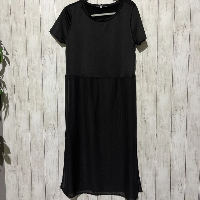 Sweet Rain Womens Top Long Chiffon Split Side Kaftan Black Spandex Top Size L