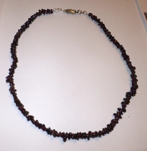 Sterling silver polished garnet nugget bead NECKLACE 16"