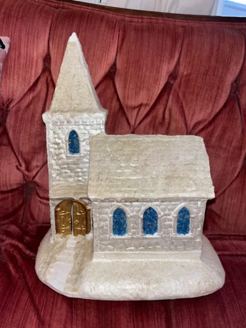 Vtg 1979 Ceramic Church Hand Painted Lighted Christmas Handmade
