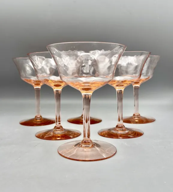 Vintage Pink Festoon Optic Coupe Glasses Champagne Glasses Set Of 6