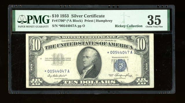 DBR 1953 $10 Silver STAR Fr. 1706* PMG 35 Serial *00544047A