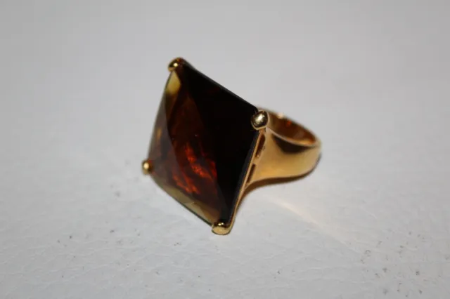 Large Brown Stone Square Gold Tone Statement Ring Size 8
