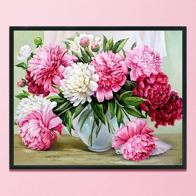 Peony Full Cross Stitch 11CT Cotton Thread DIY Printed Embroidery Art Kits Gifts