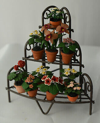 Vtg Dollhouse Miniature French Style Wire Plant Stand Artisan Potted Flower Lot
