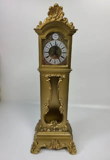 Schmid 8day miniature grandfather clock 13" missing pendulum.