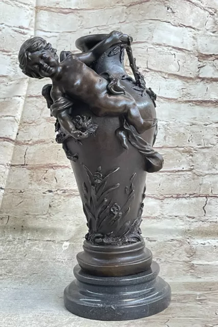 Cherub Vase Bronze Figurine by European Bronze Finery Classic Artwork Sculpture