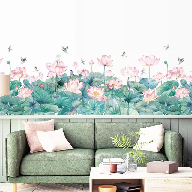 Chinese Style Lotus Green Plant Leaf Sticker Living RoomBackground Wall Stick-ot