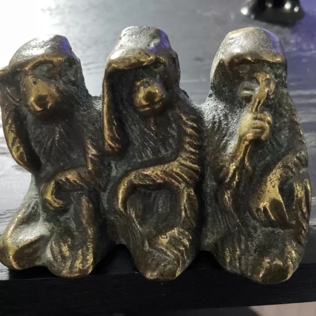 Vintage Brass Three Wise Monkeys See No Evil Speak No Evil Hear No Evil