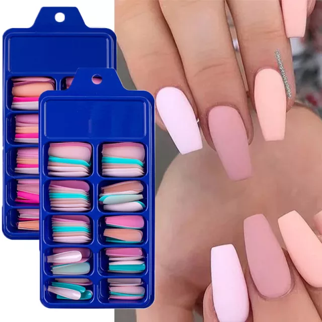 100 Piezas Uñas Postizas Set Necesidad Adhesivo Pegamento Francés Dedo Mani <