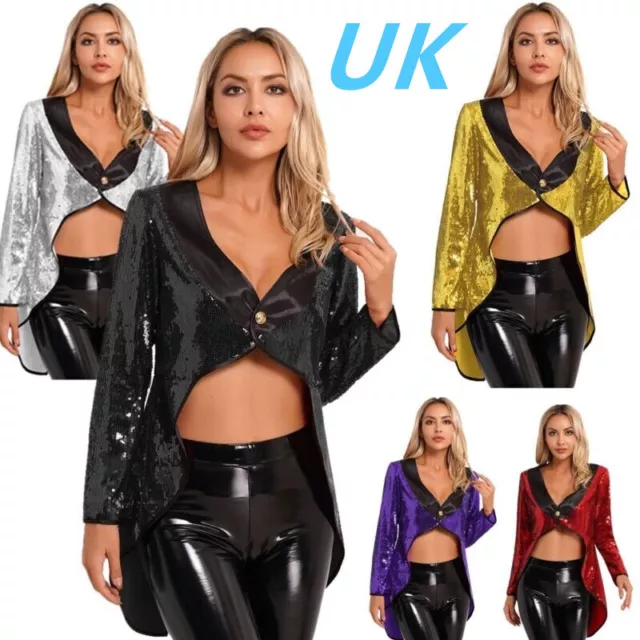 UK Women's Sequin Circus Ringmaster Tailcoat Magician Showman Performance Jacket