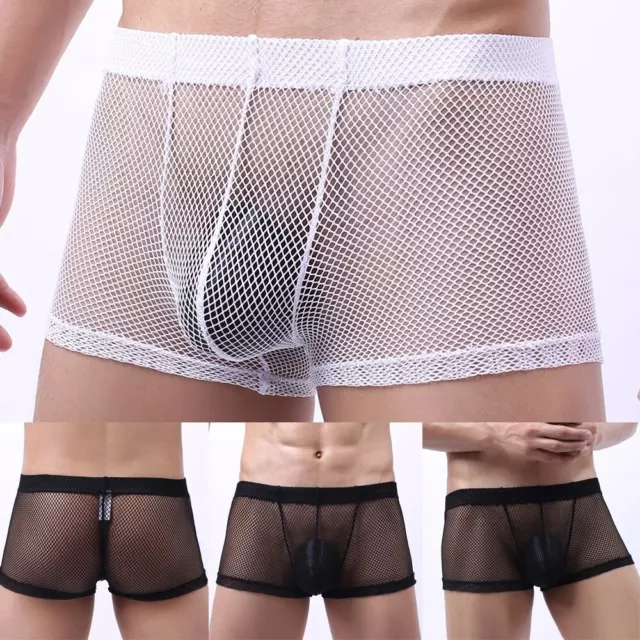 Durable and Stylish Mens Sheer Fishnet Boxer Briefs Mesh Underwear Pouch Shorts