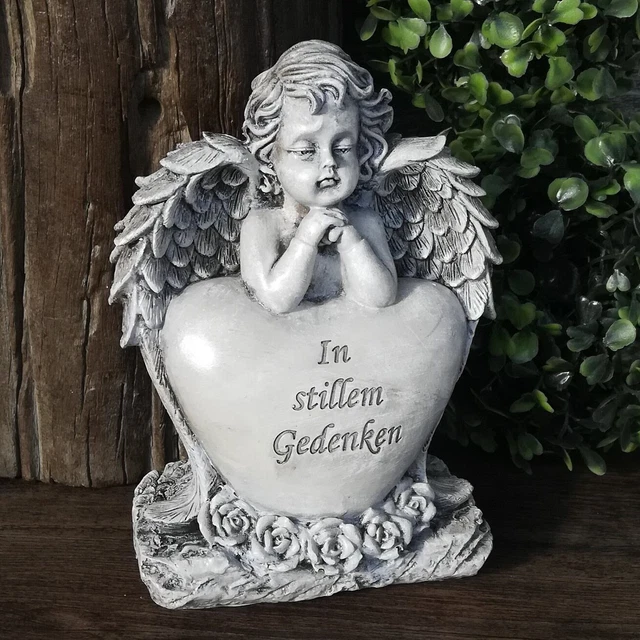 GRABSCHMUCK GRABENGEL MIT Herz "In stillem Gedenken" Trauerengel