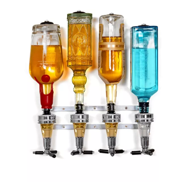 Liquor Dispenser - 4-Bottle Drinks, Alcohol Station - Wall-Mounted Cocktail T...