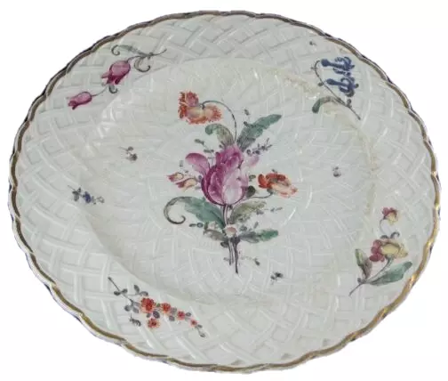 18thC Nymphenburg Panier Tissage Porcelaine Floral Plaque Service Teller German