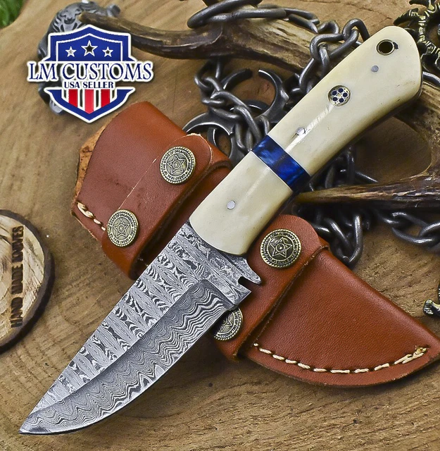 Custom Skinner Knife Ladder Damascus Bone Camping Rare