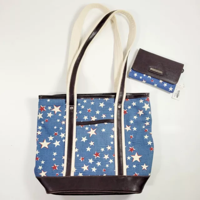 Longaberger Homestead Mini Tote Bag Purse Wallet Americana Red White Blue Stars