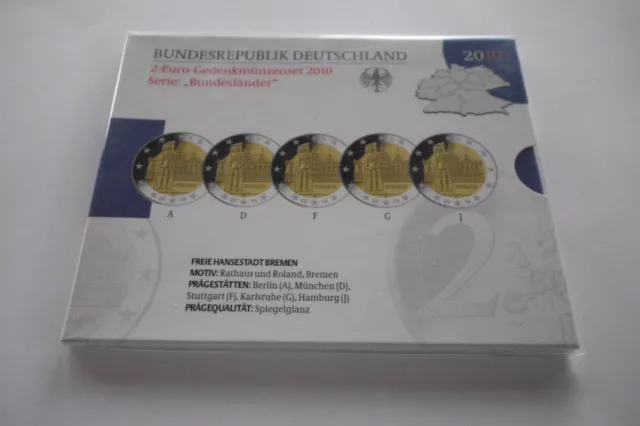 RR 2  Euro Gedenkmünzenset BRD 2010 Hansestadt Bremen ADFGJ PP Vfs in Folie RR