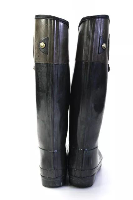 Hunter Womens Regent Carlyle Color Block Tall Gloss Rain Boots Black Brown Sz 10 3