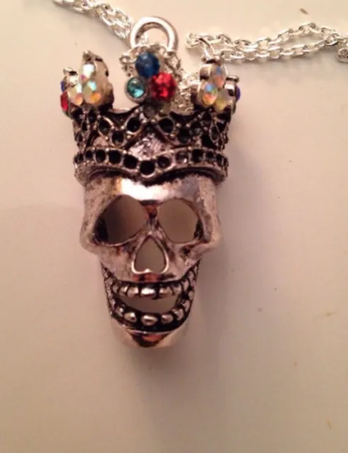 Swarovski Vintage Gemstones Day of the Dead Skull Crown Necklace