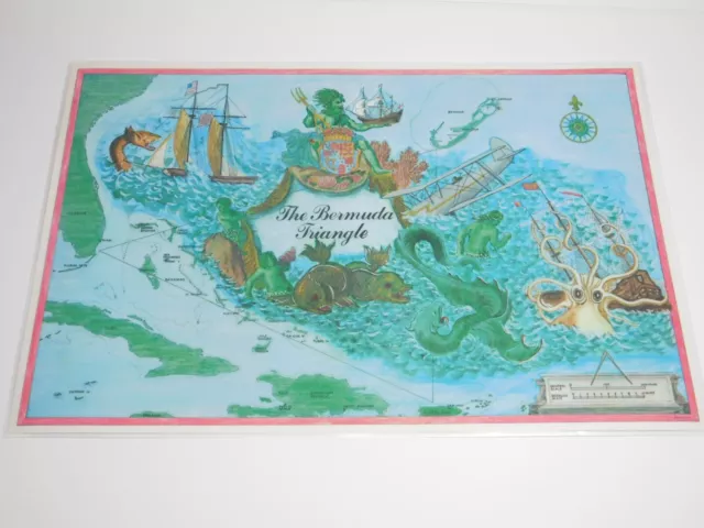 Vtg 70's Bermuda Triangle Map History Placemat Made In USA