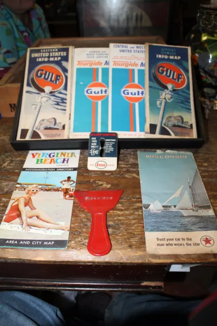 Lot of Gulf Oil 1940's Maps, Texaco, Esso, Firestone Gas Station Premiums 6 maps