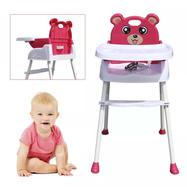 4-in-1 Portable Baby High Chair Height Adjustable Highchair Pink Feeding Seat