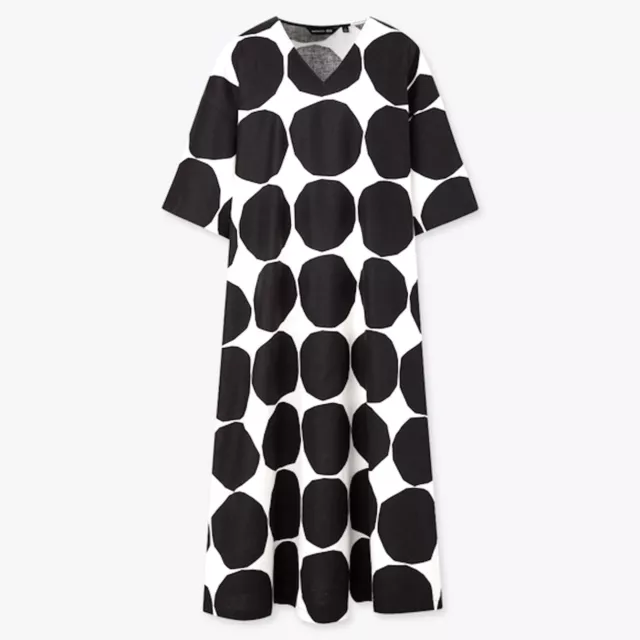 MARIMEKKO x Uniqlo Abito in Misto Lino a Pois Nero Taglia S