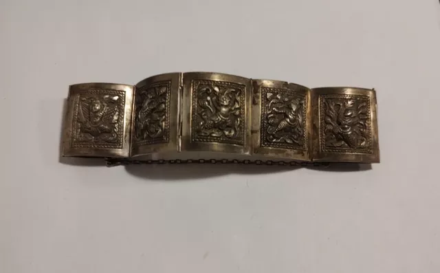 Antique Early 20th Century Siam Silver Relief Panel Bracelet