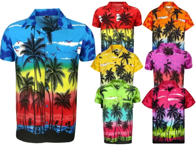 Mens Hawaiian Shirt Floral Palm Tree Sunset Surf Beach Party Holiday Stag Dance