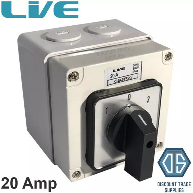 Live IP66 Enclosed Changeover Switch 20 Amp 3 Pole Surface Mounted Free P&P