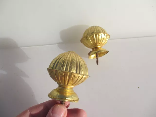Vintage Brass Curtain Pole Rail Ends Antique Finials French Rococo Leaf Old Gilt