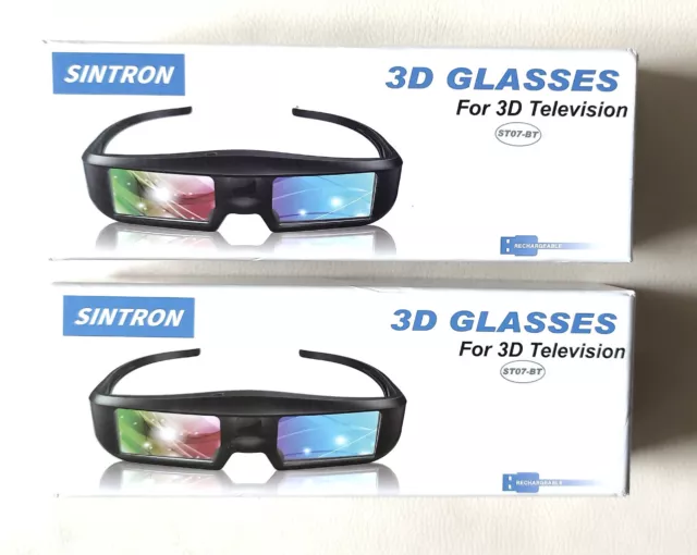 2 Sintron ST07-BT 3D Aktiv-Shutterbrillen für 3D TV, aufladbar, neu