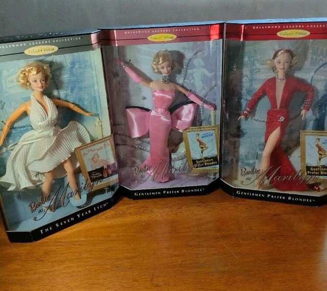 MARILYN MONROE Barbie Doll Gentlemen Prefer Blondes Red Seven Year Itch Lot 3