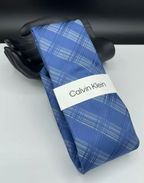 Calvin Klein Men's Silk Blend Tie ~ Blue ~ Plaids & Checks ~ MSRP: $69.50