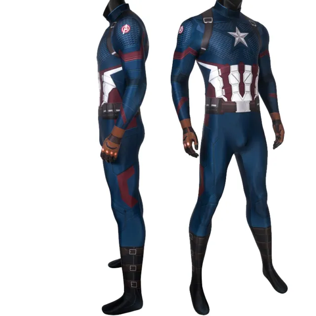 The Avengers Endgame Captain America Jumpsuit Cosplay Costume Zentai Halloween