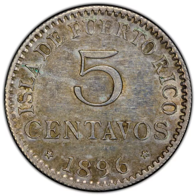 1896-PG V Puerto Rico 5 centavos PCGS Genuine Cleaned AU Detail