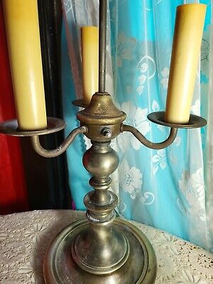 Antique Brass STIFFEL Bouillotte Candlestick Clover Leaf 3 way Table Lamp Works