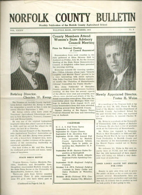 Norfolk County Agricultural School Bulletin 9/1951