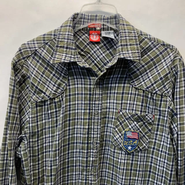 Element Shirt Boys Extra Large XL Green Flannel Plaid Cowboys Western Snap Youth 2