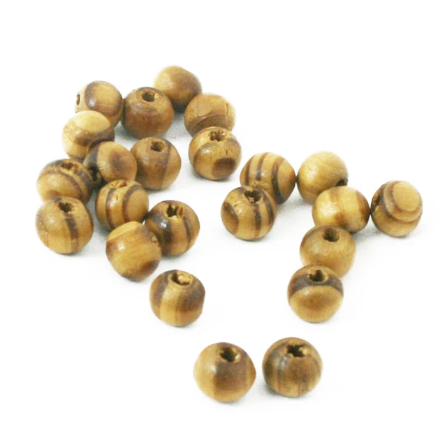 Lot De 100 Perles En Bois Marron Naturel Strié 8mm - Pour Création De Bijoux, DIY, Neuf !