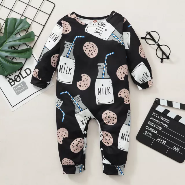 Newborn Baby Girls Outfit Clothes Milk Cookies Romper Bodysuit Jumpsuit Playsuit