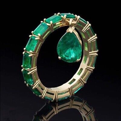 14K Gold Vermeil Natural Multi Gem Emerald Band Ring Designer Masterpiece Of Art