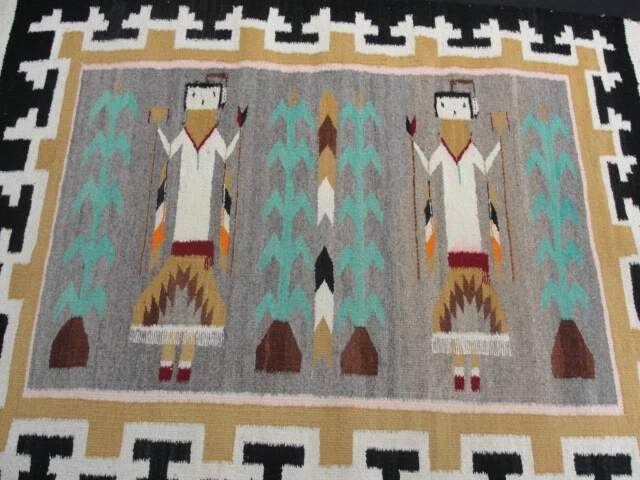 C. 1930's-40's Navajo Yei Rug with Two Figures 43 3/4 x 32 1/2"