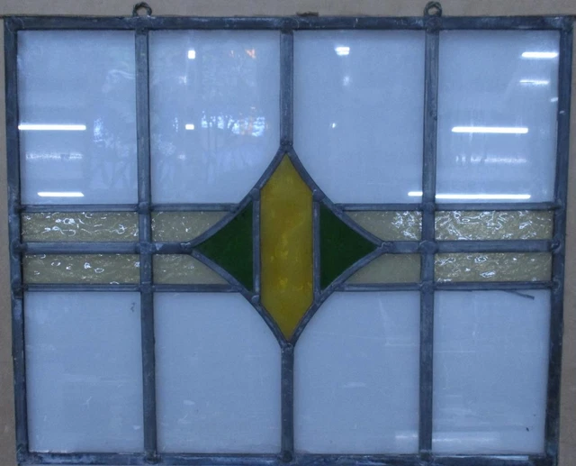 OLD ENGLISH STAINED GLASS WINDOW Unframed w Hooks Cute Diamond 17.75 x 15"