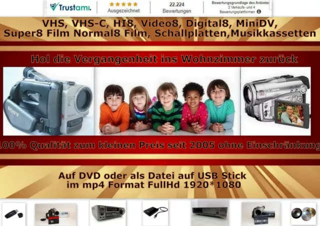 Digitalisieren VHS-C, Hi8, Video8, Digital8, MiniDV, Vhs im Mp4 Format FullHd